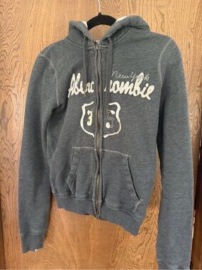 Abercrombie & Fitch Charcoal Gray Zip Hoodie with Embroidered Logo